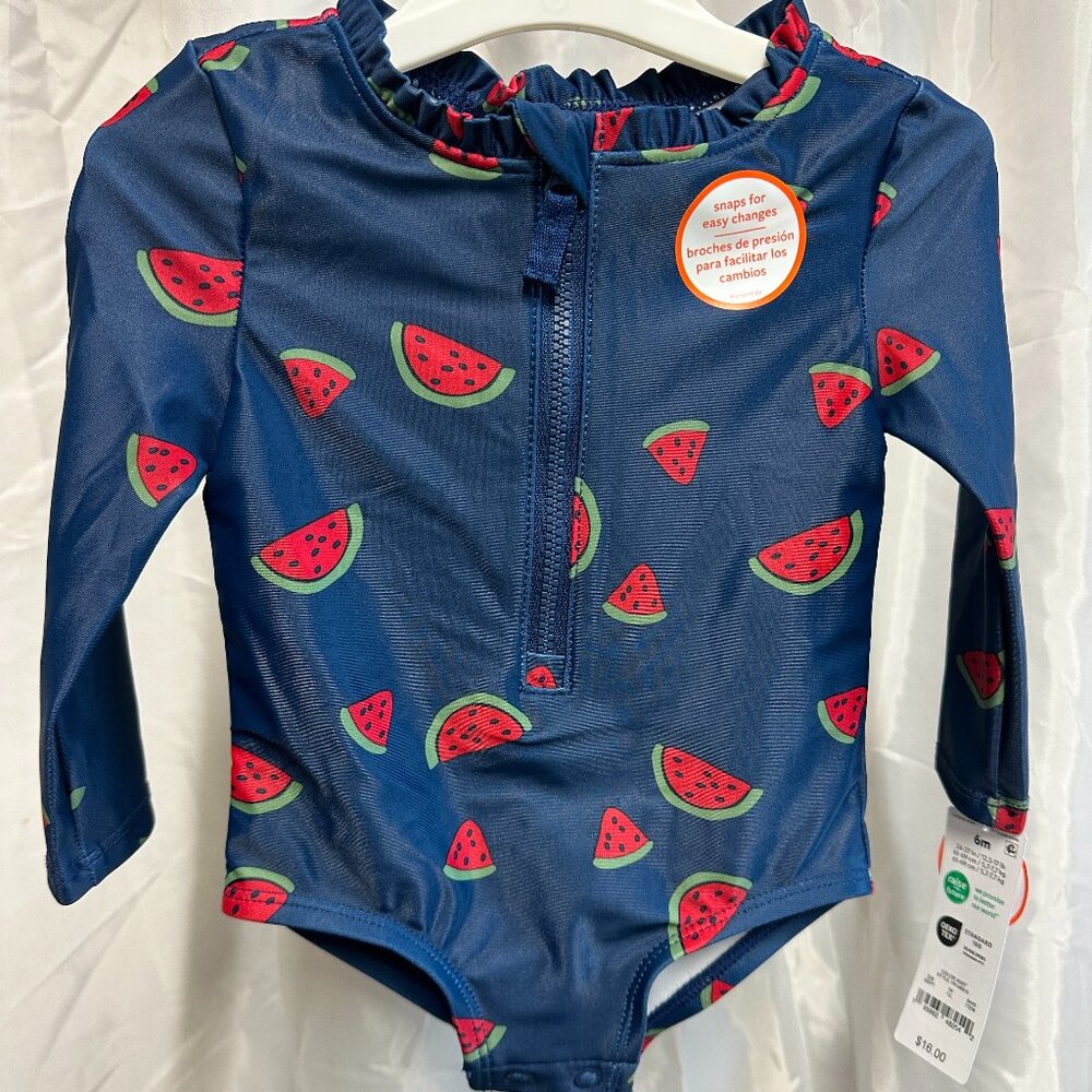 Carter's Just One You Long Sleeve Watermelon One Piece Rash Guard 6M or 18M New